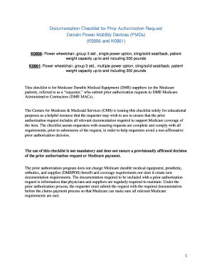 Medicare Prior Authorization Checklist for Power Mobility Devices