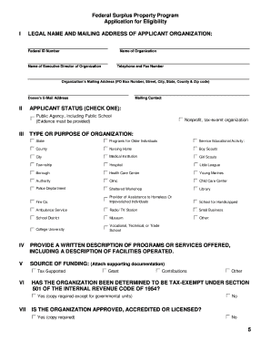 Federal Surplus Property Program Application