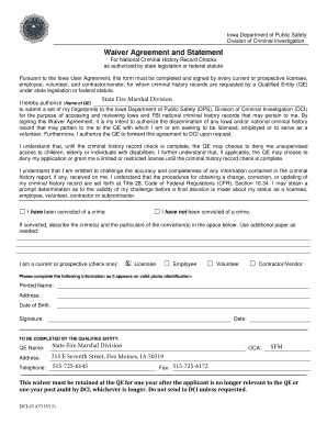 Iowa Criminal History Record Waiver Agreement