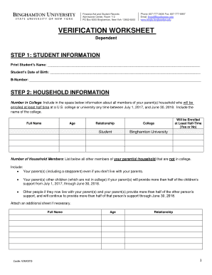 Verification Worksheet for Financial Aid
