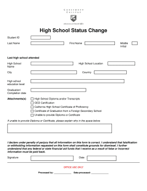 High School Status Change Form