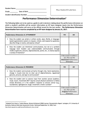 Student Performance Dimension Determination Form
