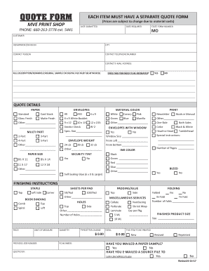 Print Shop Quote Form