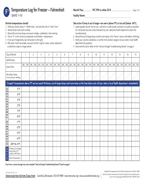 Vaccine Freezer Temperature Log