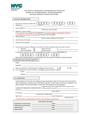 New York City DEP Refund and Transfer of Credit Application