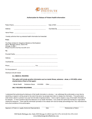 Authorization for Release of Patient Health Information