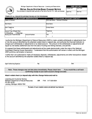 Michigan DNR Bank Change Notice