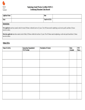 Nephrology Social Worker CEU Record Form