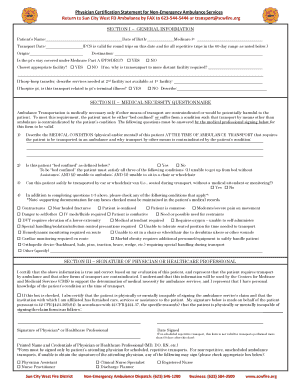 Physician Certification Statement for Non-Emergency Ambulance Services