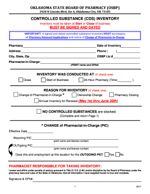 Oklahoma Controlled Substance Inventory Form