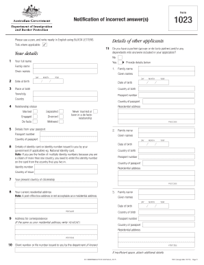 Notification of Incorrect Answer(s) Form 1023