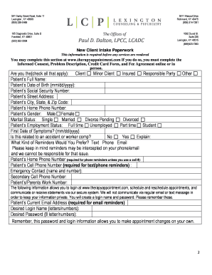 New Client Intake Paperwork