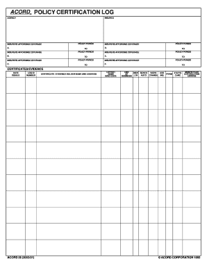 ACORD Policy Certification Log