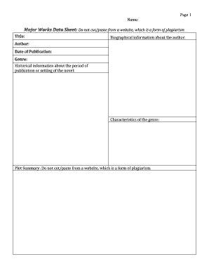 Major Works Data Sheet