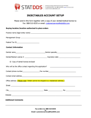 Injectables Account Setup Form