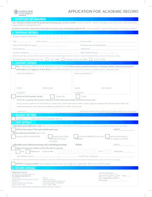 Academic Record Application Form