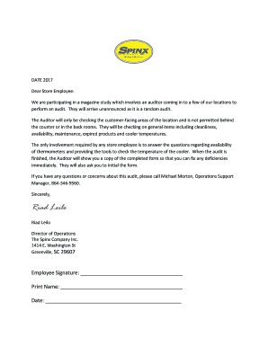 Store Audit Notification Letter