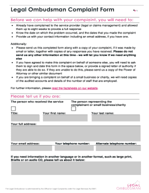 Legal Ombudsman Complaint Form