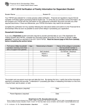 2017-2018 Verification of Family Information for Dependent Student