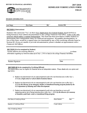 2017-2018 Homeless Verification Form