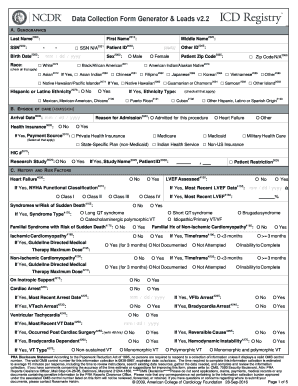 Implantable Cardioverter Defibrillator Registry Form
