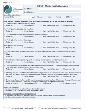 PBHCI Mental Health Screening Form