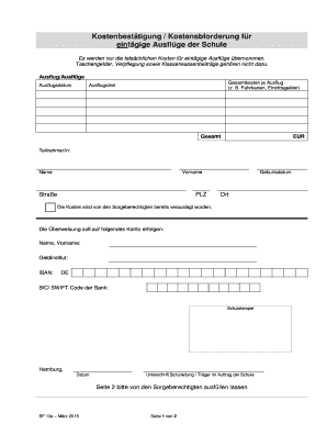 Kostenbestätigung / Kostenabforderung für eintägige Ausflüge der Schule