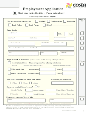 Costa Group Employment Application