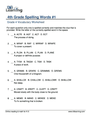 4th Grade Spelling Worksheet