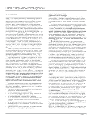 CDARS Deposit Placement Agreement