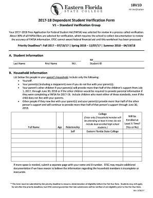 2017-18 Dependent Student Verification Form