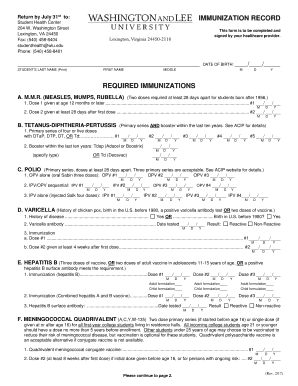Student Immunization Record Form