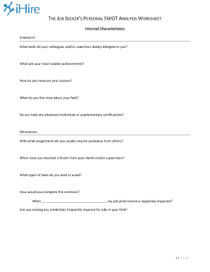 Job Seeker’s Personal SWOT Analysis Worksheet