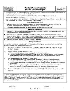 USCG Merchant Mariner Medical Evaluation Report