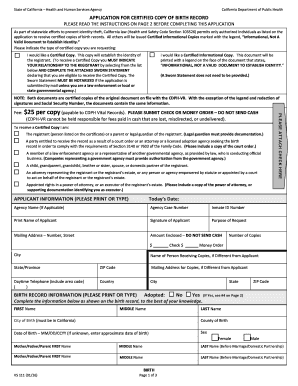 California Birth Record Application