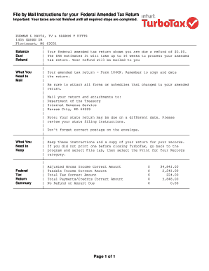 US Federal Amended Tax Return Form 1040X
