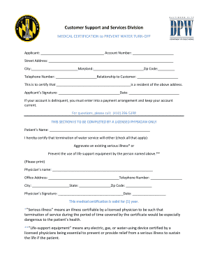 Medical Certification to Prevent Water Turn-Off