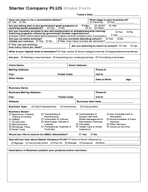 Starter Company PLUS Intake Form