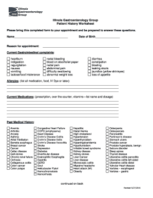 Patient History Worksheet