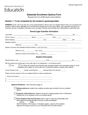 Minnesota Statewide Enrollment Options Form