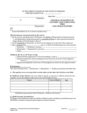 Oregon Custody and Parenting Time Judgment
