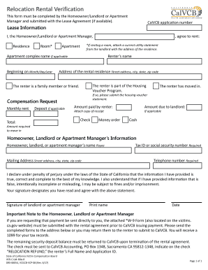California Relocation Rental Verification Form