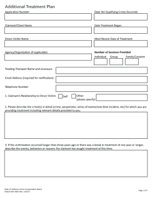 California Victim Compensation Board Treatment Plan