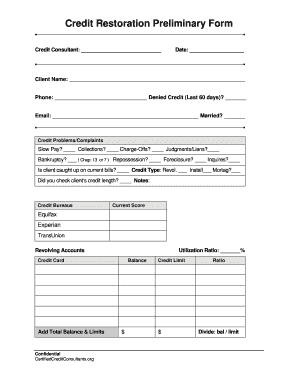 Credit Restoration Preliminary Form