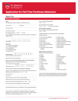 St. John's University Freshman Application