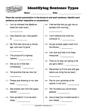 Sentence Type Identification Worksheet