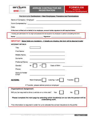 Arrium Contractor Registration Form