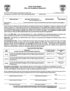 North Texas Volleyball Offer and Acceptance Agreement