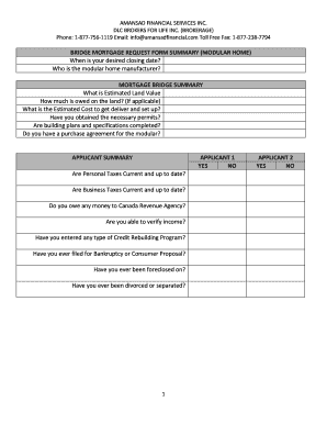Bridge Mortgage Request Form for Modular Home