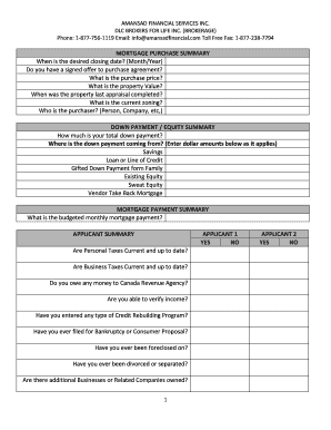Mortgage Purchase Summary Form